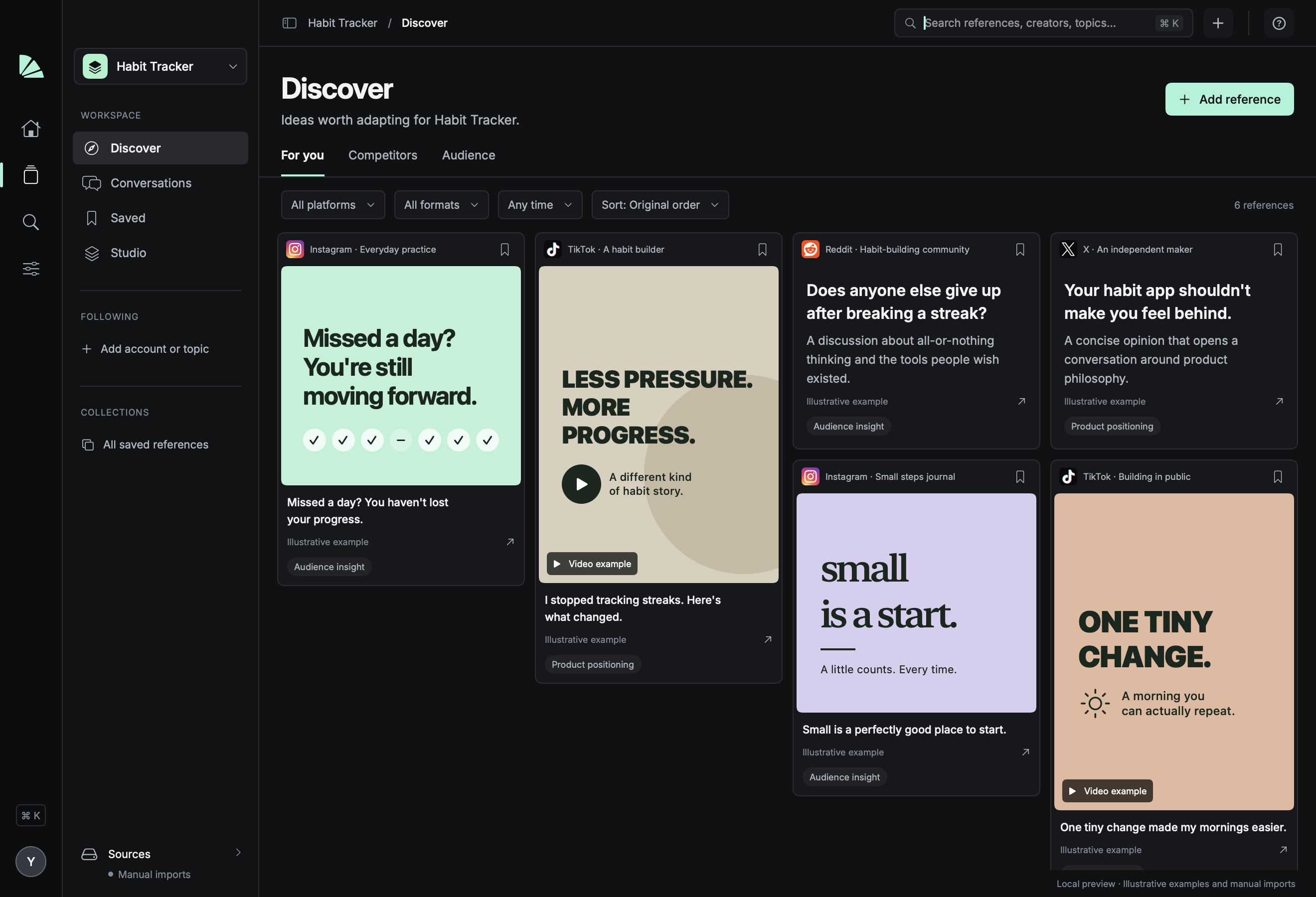 Outloud Discover with people-led video references, original image posts, and audience discussions.